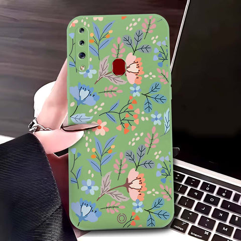 Samsung Galaxy A20s Cover - Light Green - D1 - ONation Floral Series - HQ Liquid Silicone Soft Case