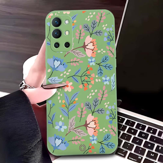 OnePlus 9R Cover - Light Green - D1 - ONation Floral Series - HQ Liquid Silicone Soft Case