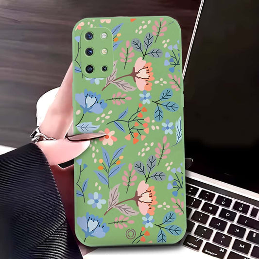 OnePlus 8T Cover - Light Green - D1 - ONation Floral Series - HQ Liquid Silicone Soft Case