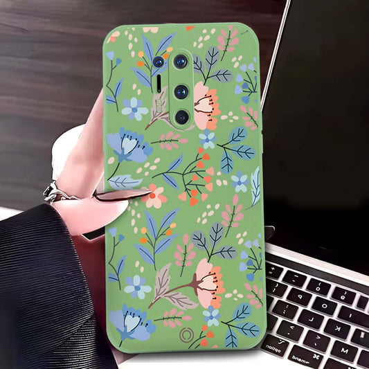 OnePlus 8 Pro Cover - Light Green - D1 - ONation Floral Series - HQ Liquid Silicone Soft Case