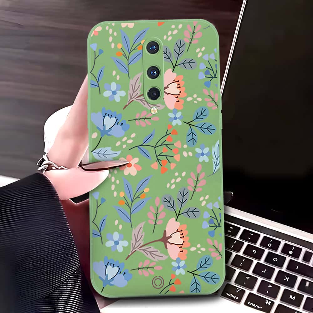 OnePlus 8 Cover - Light Green - D1 - ONation Floral Series - HQ Liquid Silicone Soft Case