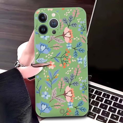 iPhone 13 Pro Max Cover - Light Green - D1 - ONation Floral Series - HQ Liquid Silicone Soft Case
