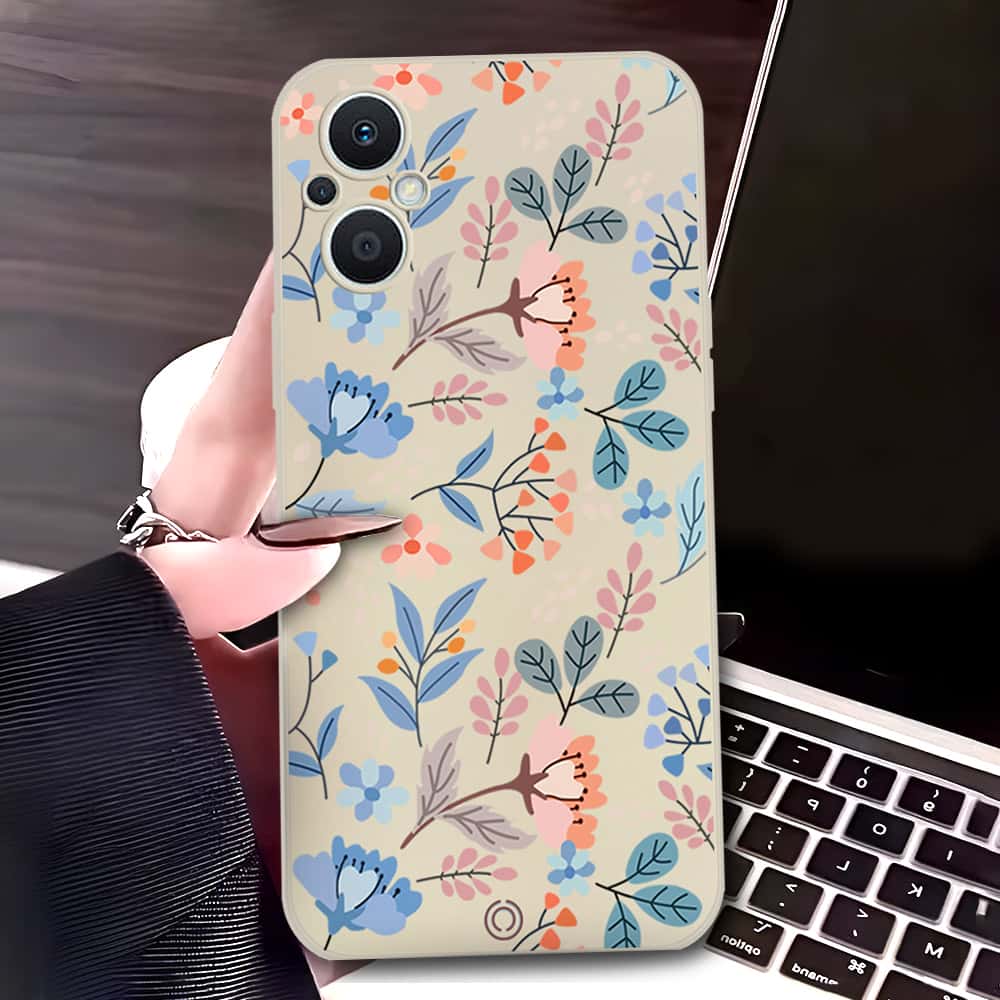 Oppo Reno 7 Lite Cover - Off White - D1 - ONation Floral Series - HQ Liquid Silicone Soft Case