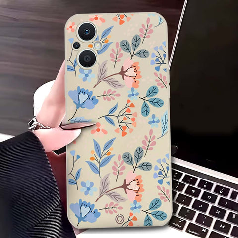 Oppo Reno 7 Lite Cover - Off White - D1 - ONation Floral Series - HQ Liquid Silicone Soft Case