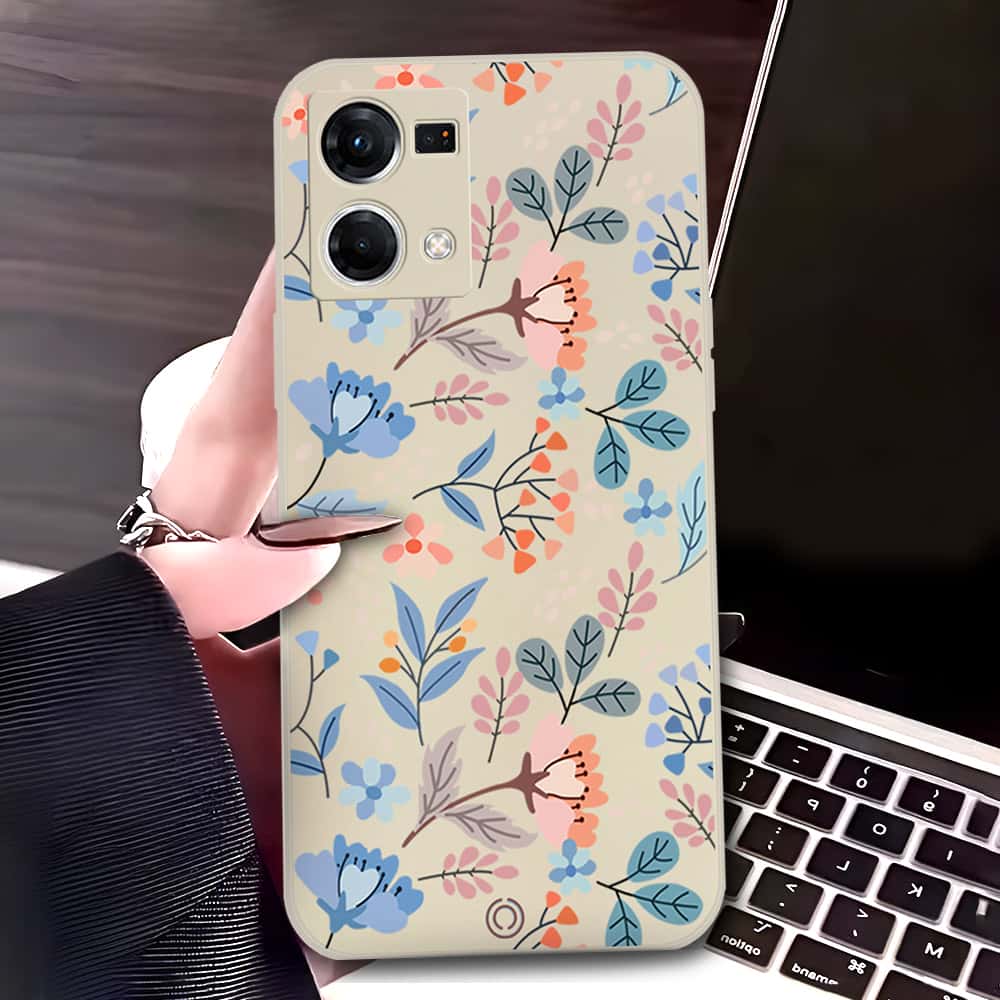 Oppo Reno 7 4G Cover - Off White - D1 - ONation Floral Series - HQ Liquid Silicone Soft Case