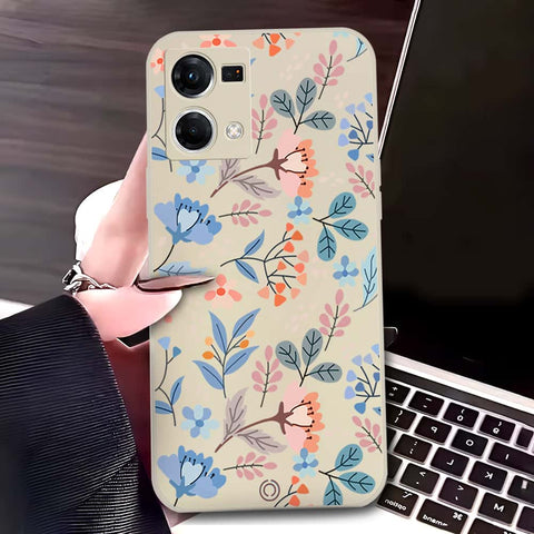 Oppo Reno 7 4G Cover - Off White - D1 - ONation Floral Series - HQ Liquid Silicone Soft Case