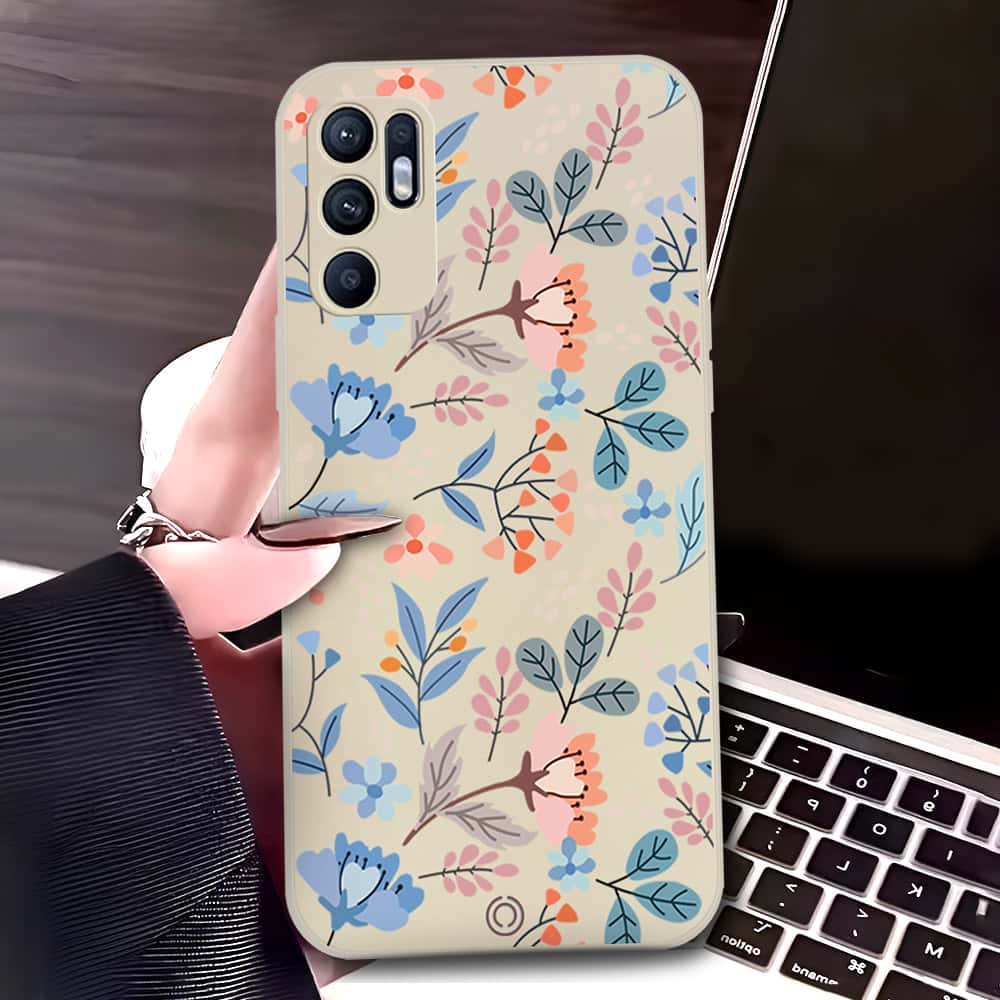 Oppo Reno 6 Cover - Off White - D1 - ONation Floral Series - HQ Liquid Silicone Soft Case