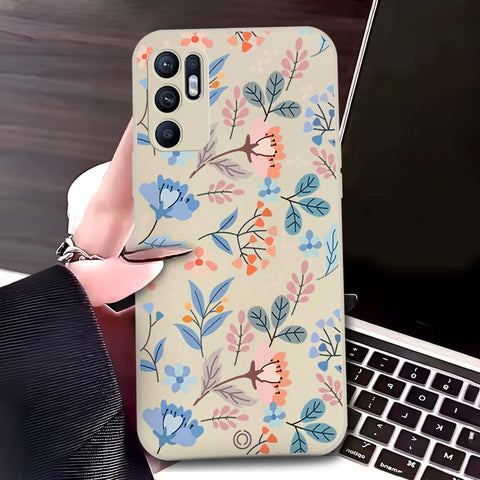 Oppo Reno 6 Cover - Off White - D1 - ONation Floral Series - HQ Liquid Silicone Soft Case