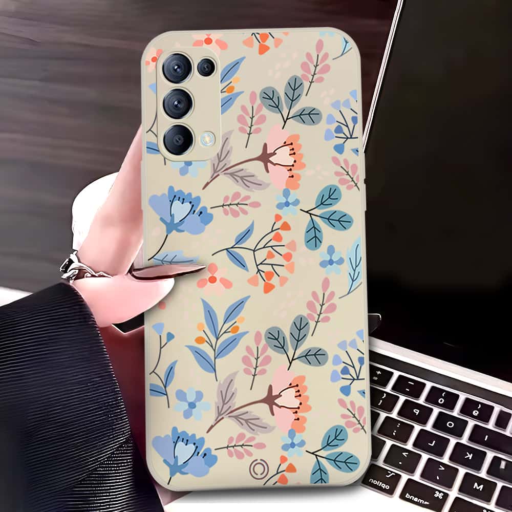 Oppo Find X3 Lite Cover - Off White - D1 - ONation Floral Series - HQ Liquid Silicone Soft Case