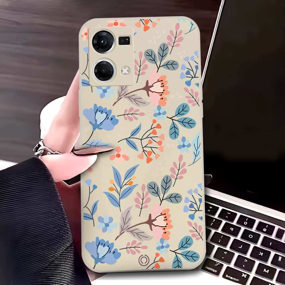 Oppo F21 Pro 4G Cover - Off White - D1 - ONation Floral Series - HQ Liquid Silicone Soft Case