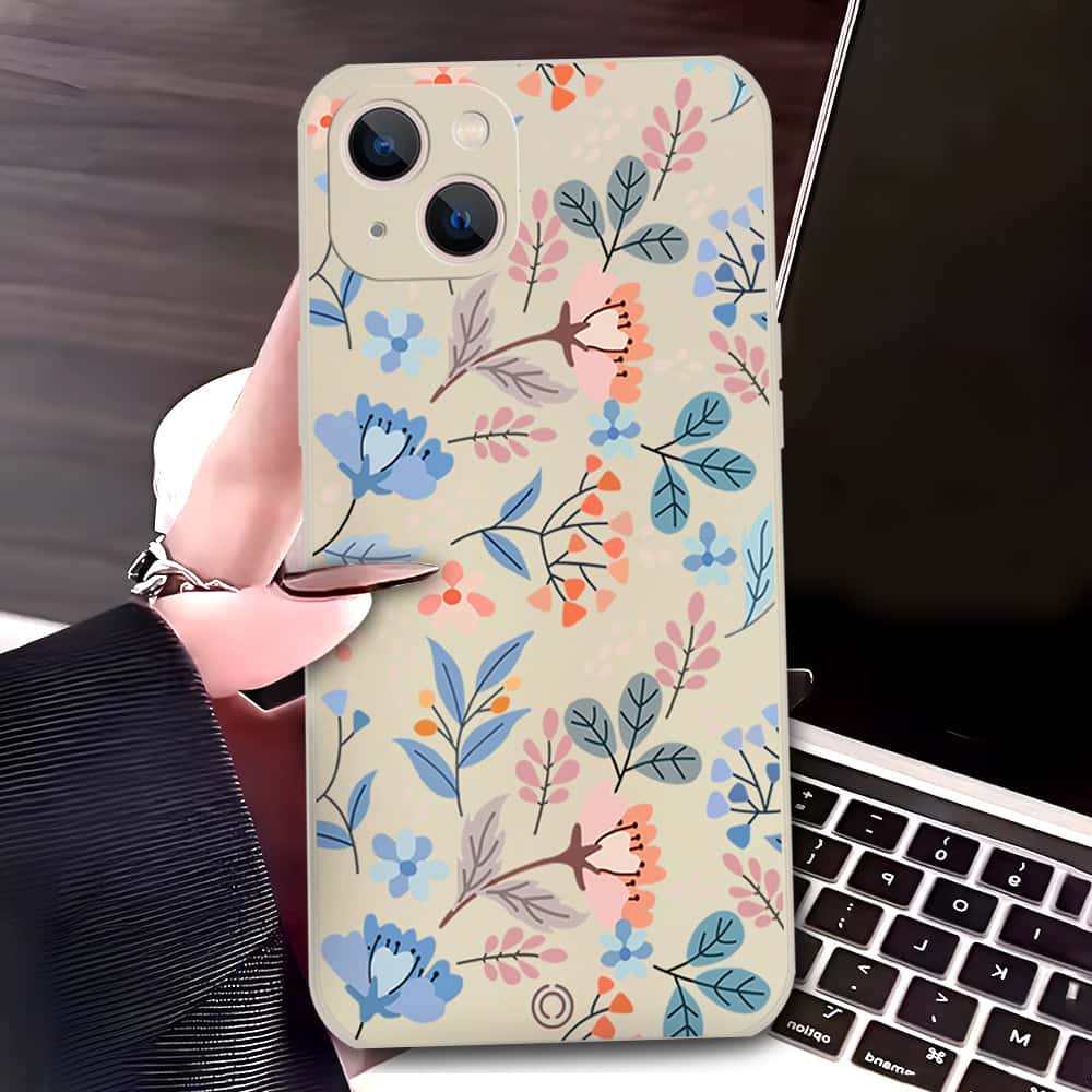 iPhone 13 Mini Cover - Off White - D1 - ONation Floral Series - HQ Liquid Silicone Soft Case