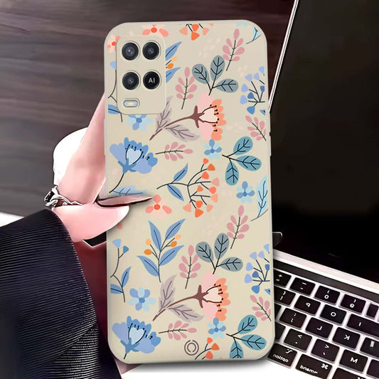 Oppo A54 4G Cover - Off White - D1 - ONation Floral Series - HQ Liquid Silicone Soft Case (Fast Delivery)