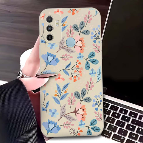 Oppo A53 Cover - Off White - D1 - ONation Floral Series - HQ Liquid Silicone Soft Case