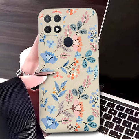 Oppo A15s Cover - Off White - D1 - ONation Floral Series - HQ Liquid Silicone Soft Case