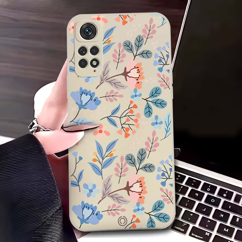 Xiaomi Redmi Note 11S Cover - Off White - D1 - ONation Floral Series - HQ Liquid Silicone Soft Case