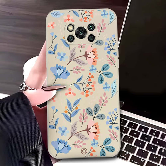 Xiaomi Poco X3 Cover - Off White - D1 - ONation Floral Series - HQ Liquid Silicone Soft Case