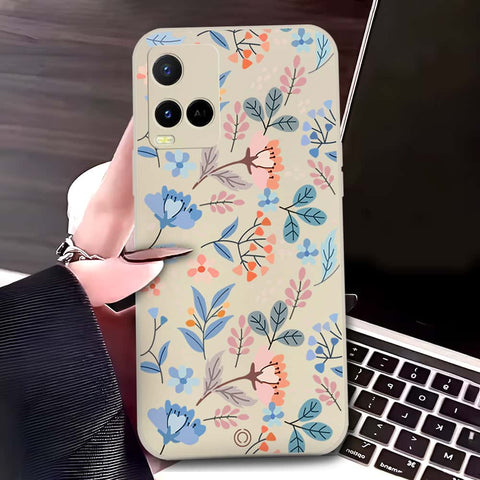 Vivo Y21t Cover - Off White - D1 - ONation Floral Series - HQ Liquid Silicone Soft Case