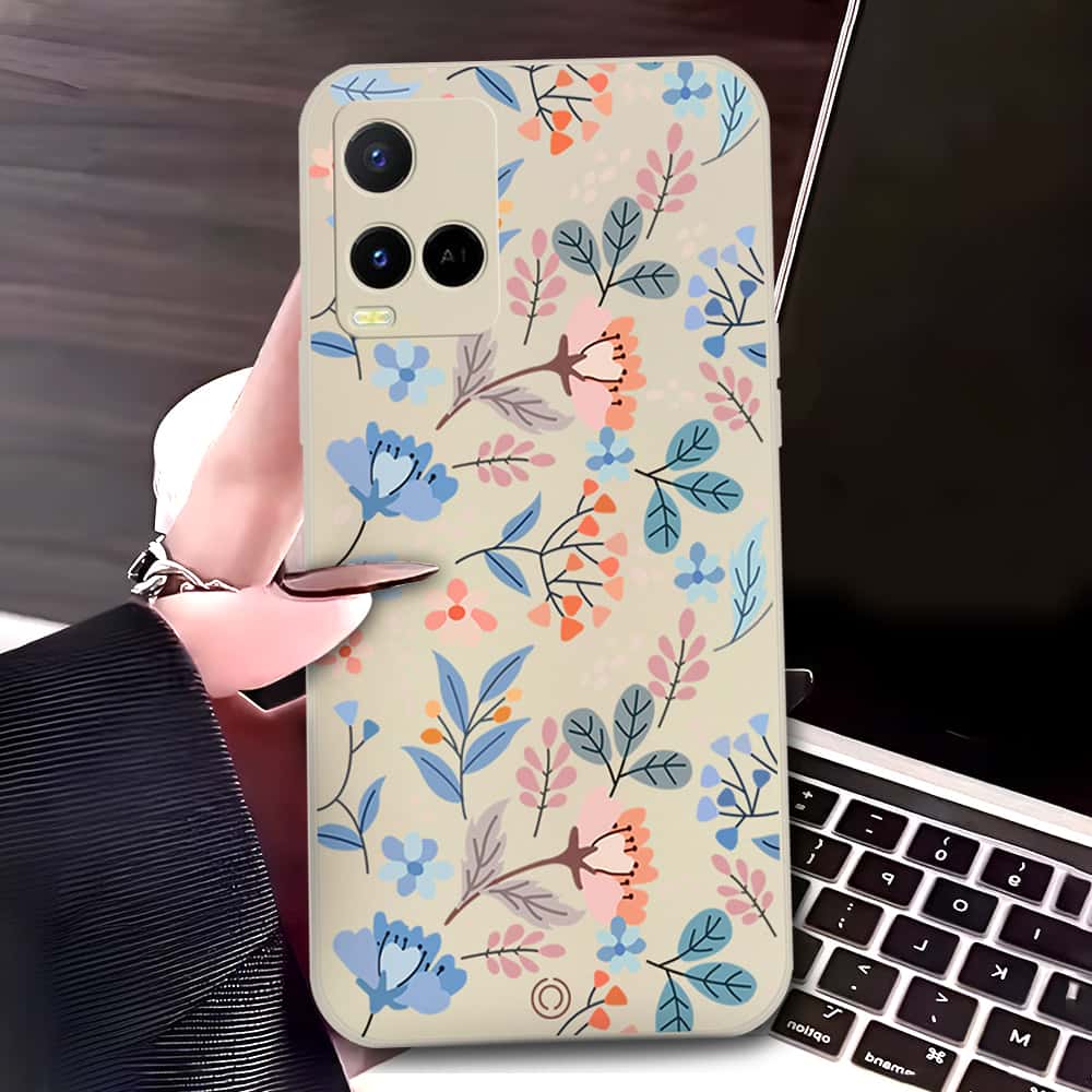 Vivo Y21e Cover - Off White - D1 - ONation Floral Series - HQ Liquid Silicone Soft Case