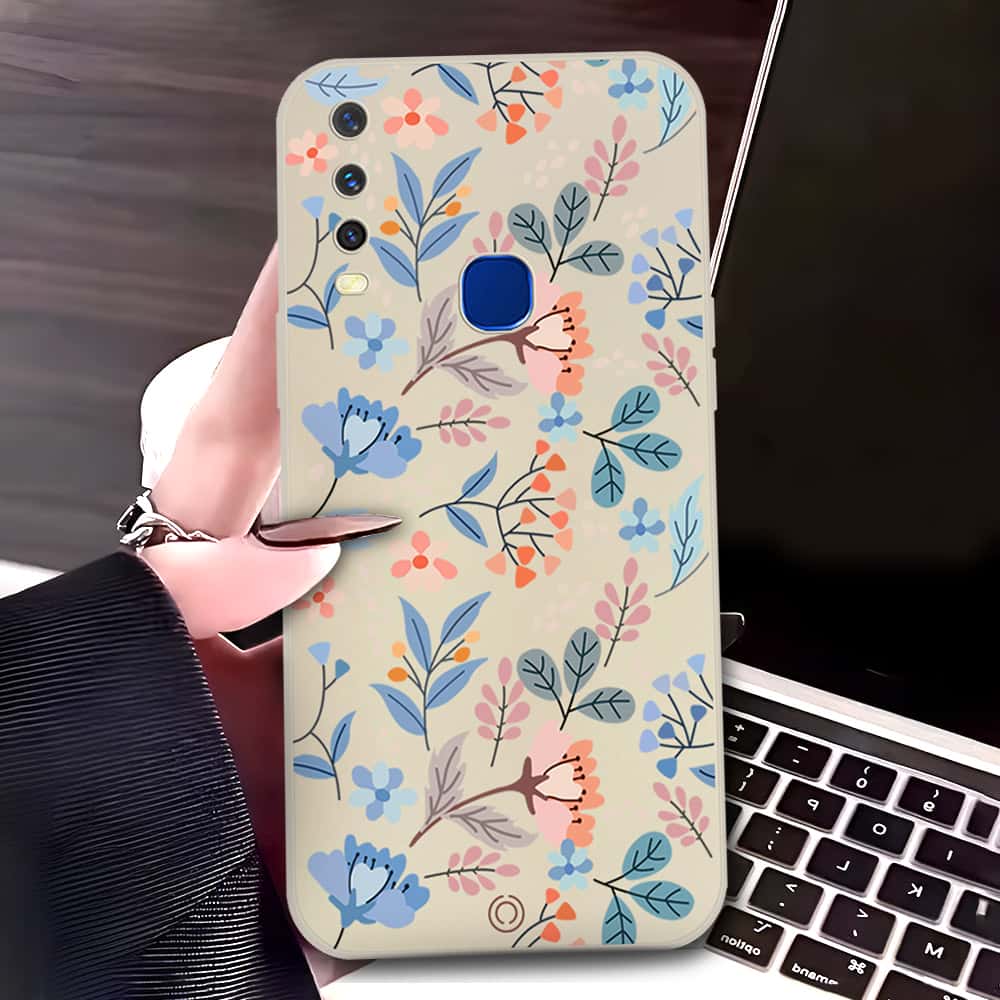 Vivo Y12a Cover - Off White - D1 - ONation Floral Series - HQ Liquid Silicone Soft Case