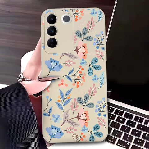 Vivo S16e Cover - Off White - D1 - ONation Floral Series - HQ Liquid Silicone Soft Case