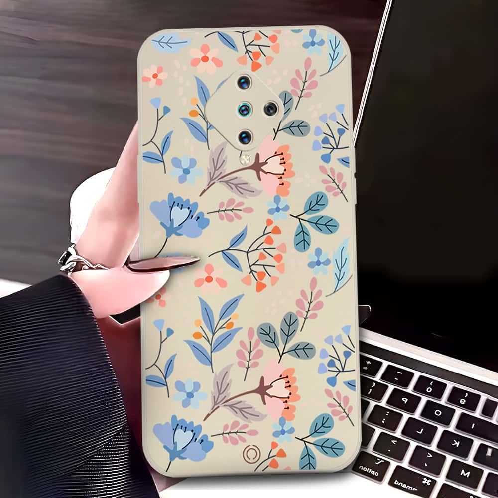 Vivo S1 Pro Cover - Off White - D1 - ONation Floral Series - HQ Liquid Silicone Soft Case