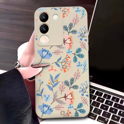 Off White - Vivo V29e Cover - Off White - D1 - ONation Floral Series - HQ Liquid Silicone Soft Case