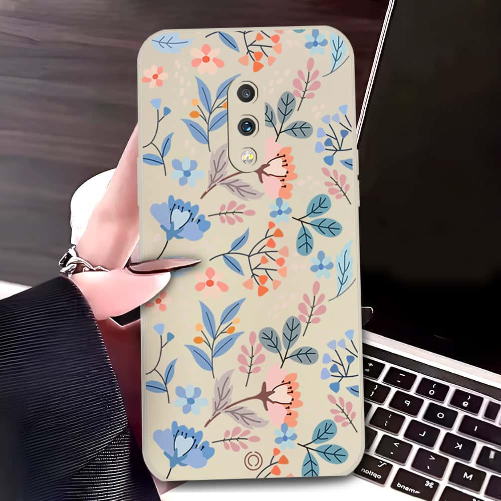 OnePlus 7 Cover - Off White - D1 - ONation Floral Series - HQ Liquid Silicone Soft Case