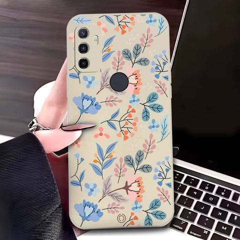 Oppo A32 Cover - Off White - D1 - ONation Floral Series - HQ Liquid Silicone Soft Case