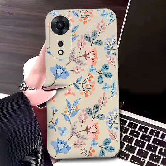 Oppo A58 4G Cover - Off White - D1 - ONation Floral Series - HQ Liquid Silicone Soft Case