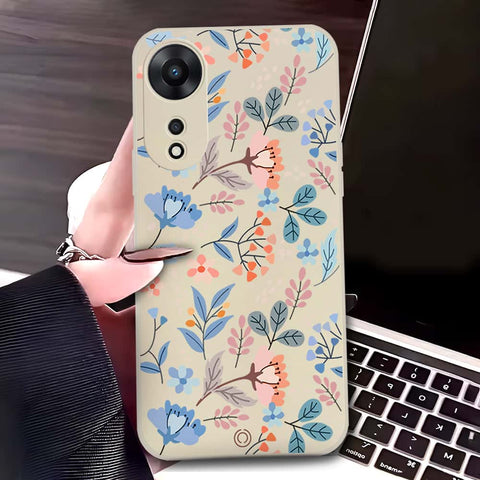 Oppo A78 4G Cover - Off White - D1 - ONation Floral Series - HQ Liquid Silicone Soft Case