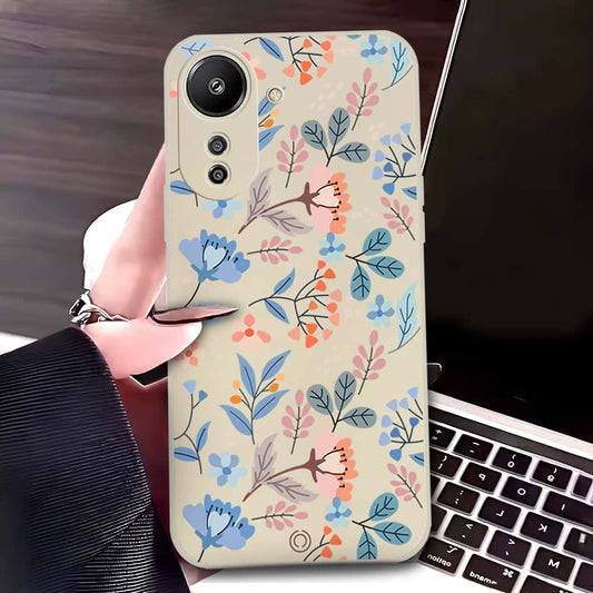 Xiaomi Redmi 13C Cover - Off White - D1 - ONation Floral Series - HQ Liquid Silicone Soft Case