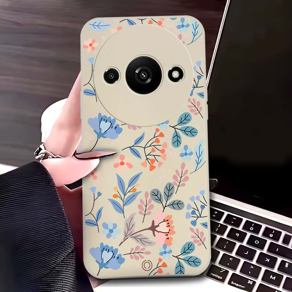 Xiaomi Redmi A3 Cover - Off White - D1 - ONation Floral Series - HQ Liquid Silicone Soft Case