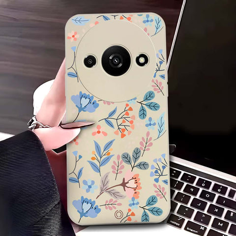 Xiaomi Redmi A3 Cover - Off White - D1 - ONation Floral Series - HQ Liquid Silicone Soft Case