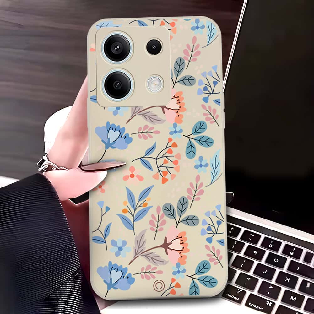 Xiaomi Redmi Note 13 Cover - Off White - D1 - ONation Floral Series - HQ Liquid Silicone Soft Case