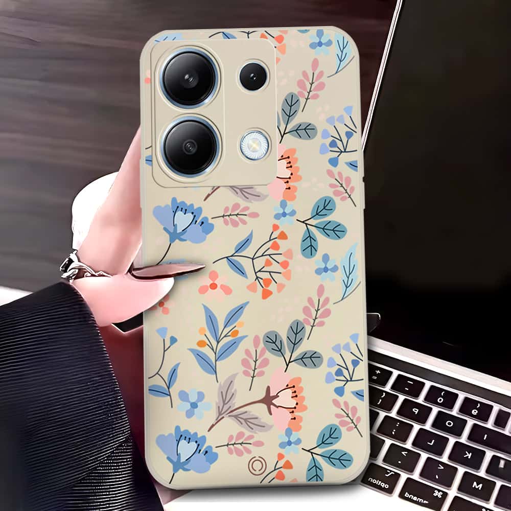 Xiaomi Redmi Note 13 Pro 4G Cover - Off White - D1 - ONation Floral Series - HQ Liquid Silicone Soft Case