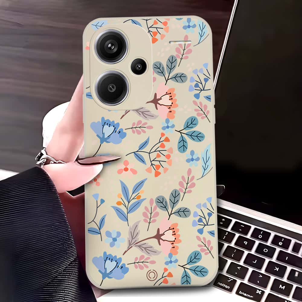 Xiaomi Redmi Note 13 Pro Plus 5G Cover - Off White - D1 - ONation Floral Series - HQ Liquid Silicone Soft Case