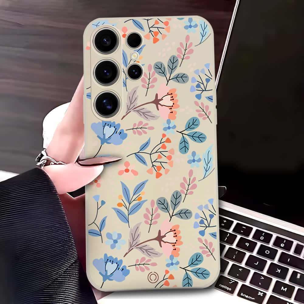 Samsung Galaxy S24 Ultra Cover - Off White - D1 - ONation Floral Series - HQ Liquid Silicone Soft Case (Fast Delivery)(M)