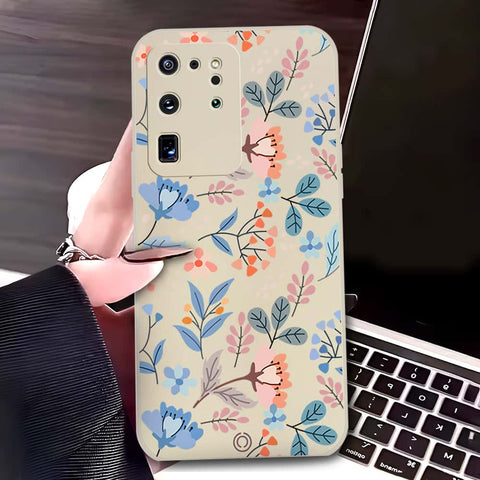 Samsung Galaxy S20 Ultra Cover - Off White - D1 - ONation Floral Series - HQ Liquid Silicone Soft Case