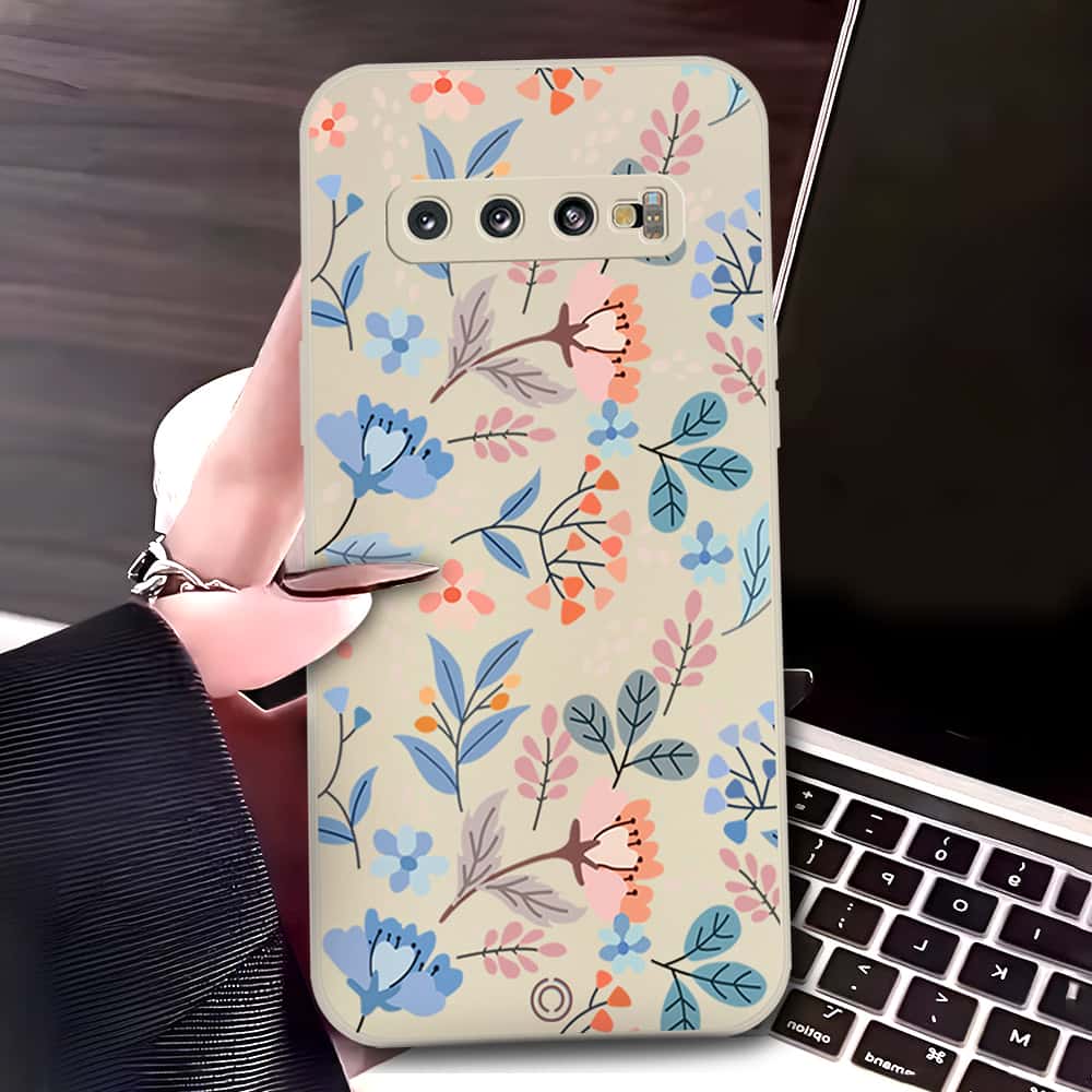 Samsung Galaxy S10 Cover - Off White - D1 - ONation Floral Series - HQ Liquid Silicone Soft Case