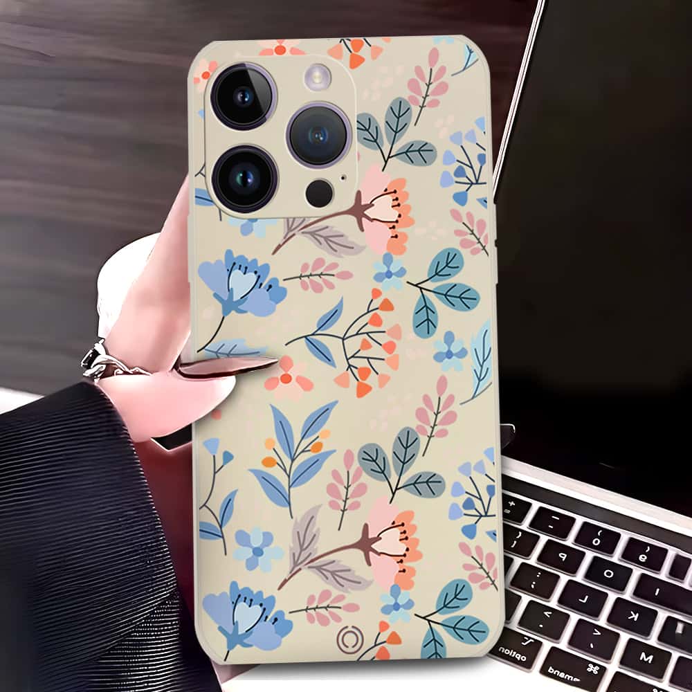 iPhone 14 Pro Max Cover - Off White - D1 - ONation Floral Series - HQ Liquid Silicone Soft Case (Fast Delivery)(M)