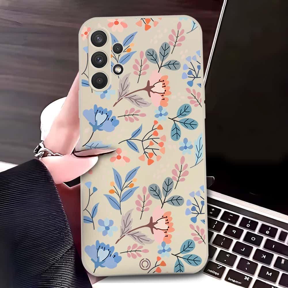 Samsung Galaxy A32 Cover - Off White - D1 - ONation Floral Series - HQ Liquid Silicone Soft Case