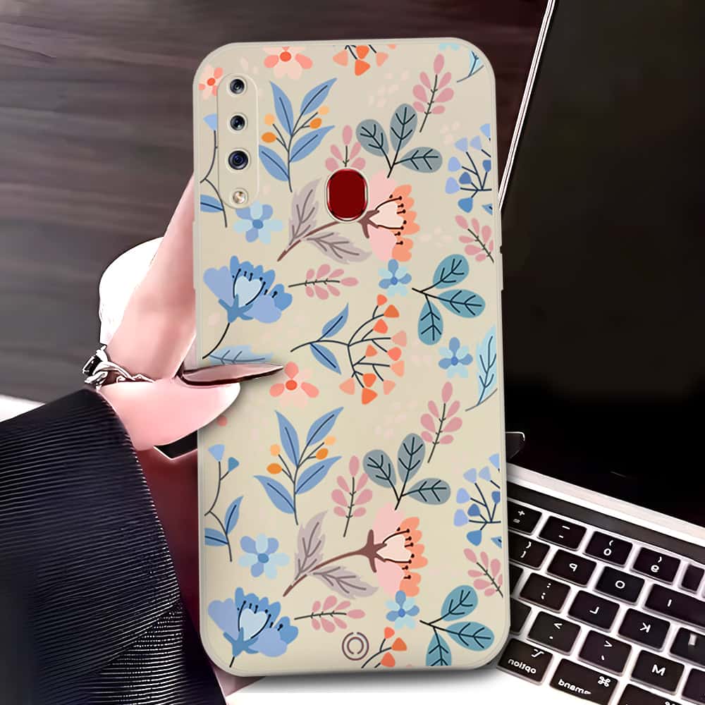 Samsung Galaxy A20s Cover - Off White - D1 - ONation Floral Series - HQ Liquid Silicone Soft Case
