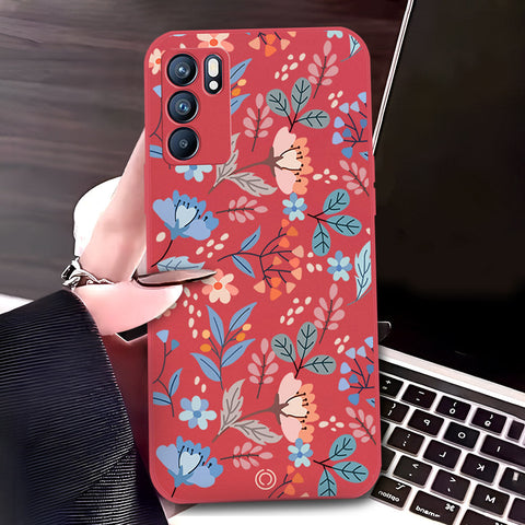 Oppo Reno 6 5G Cover - Red - D1 - ONation Floral Series - HQ Liquid Silicone Soft Case