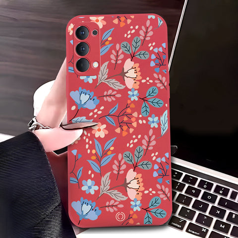 Oppo Reno 4 5G Cover - Red - D1 - ONation Floral Series - HQ Liquid Silicone Soft Case