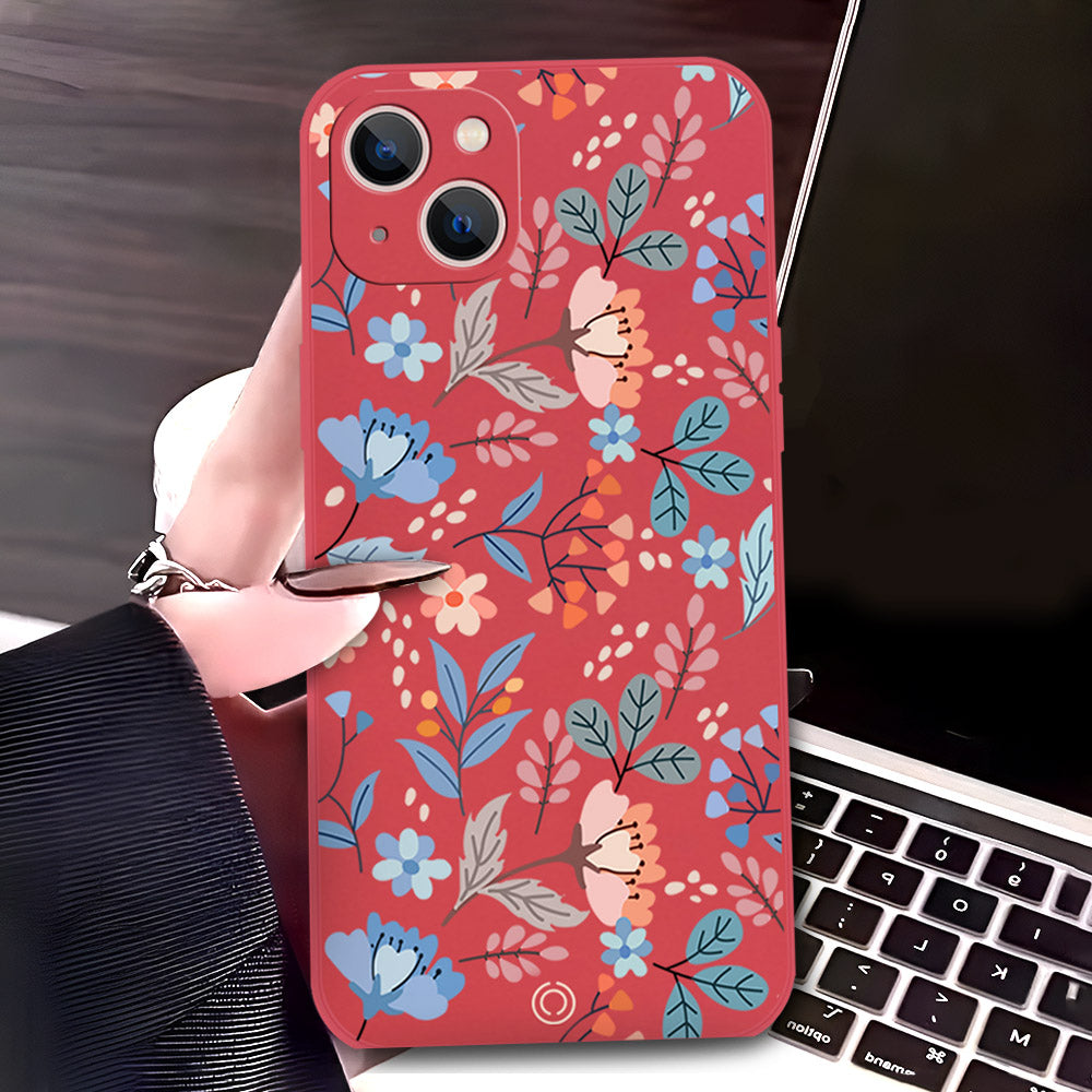 iPhone 13 Mini Cover - Red - D1 - ONation Floral Series - HQ Liquid Silicone Soft Case