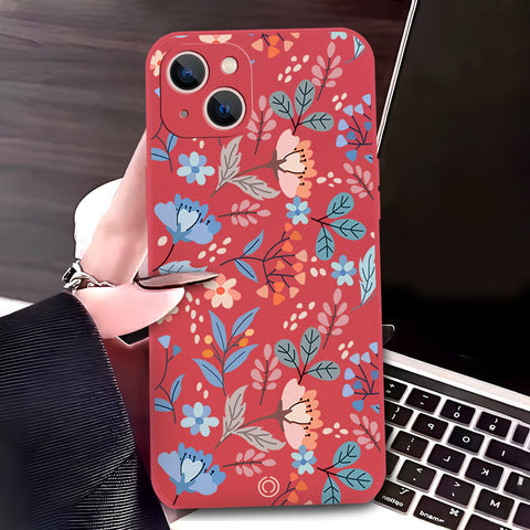 iPhone 13 Mini Cover - Red - D1 - ONation Floral Series - HQ Liquid Silicone Soft Case