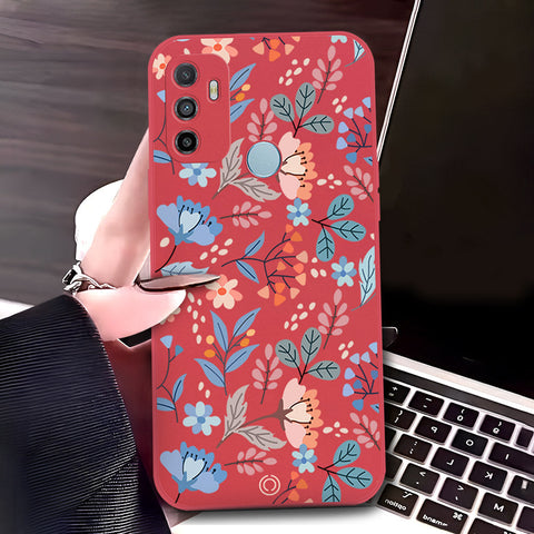 Oppo A53 Cover - Red - D1 - ONation Floral Series - HQ Liquid Silicone Soft Case
