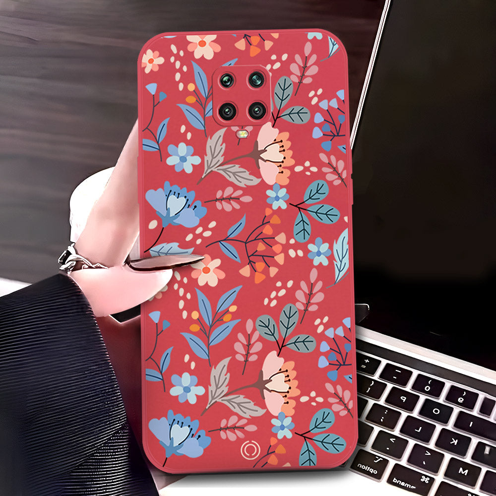 Xiaomi Redmi Note 9S Cover - Red - D1 - ONation Floral Series - HQ Liquid Silicone Soft Case