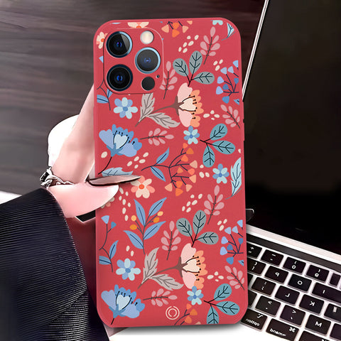 iPhone 12 Pro Max Cover - Red - D1 - ONation Floral Series - HQ Liquid Silicone Soft Case