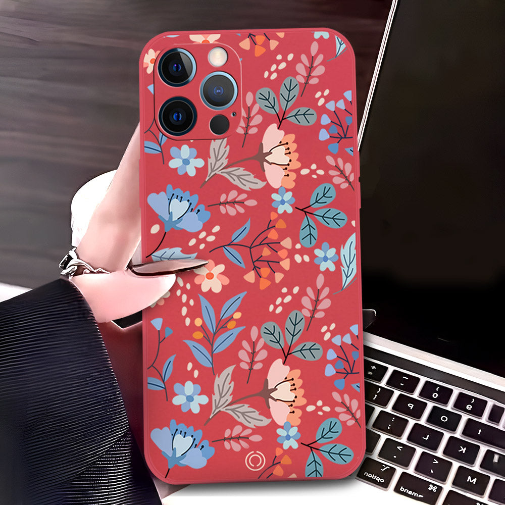 iPhone 12 Pro Cover - Red - D1 - ONation Floral Series - HQ Liquid Silicone Soft Case